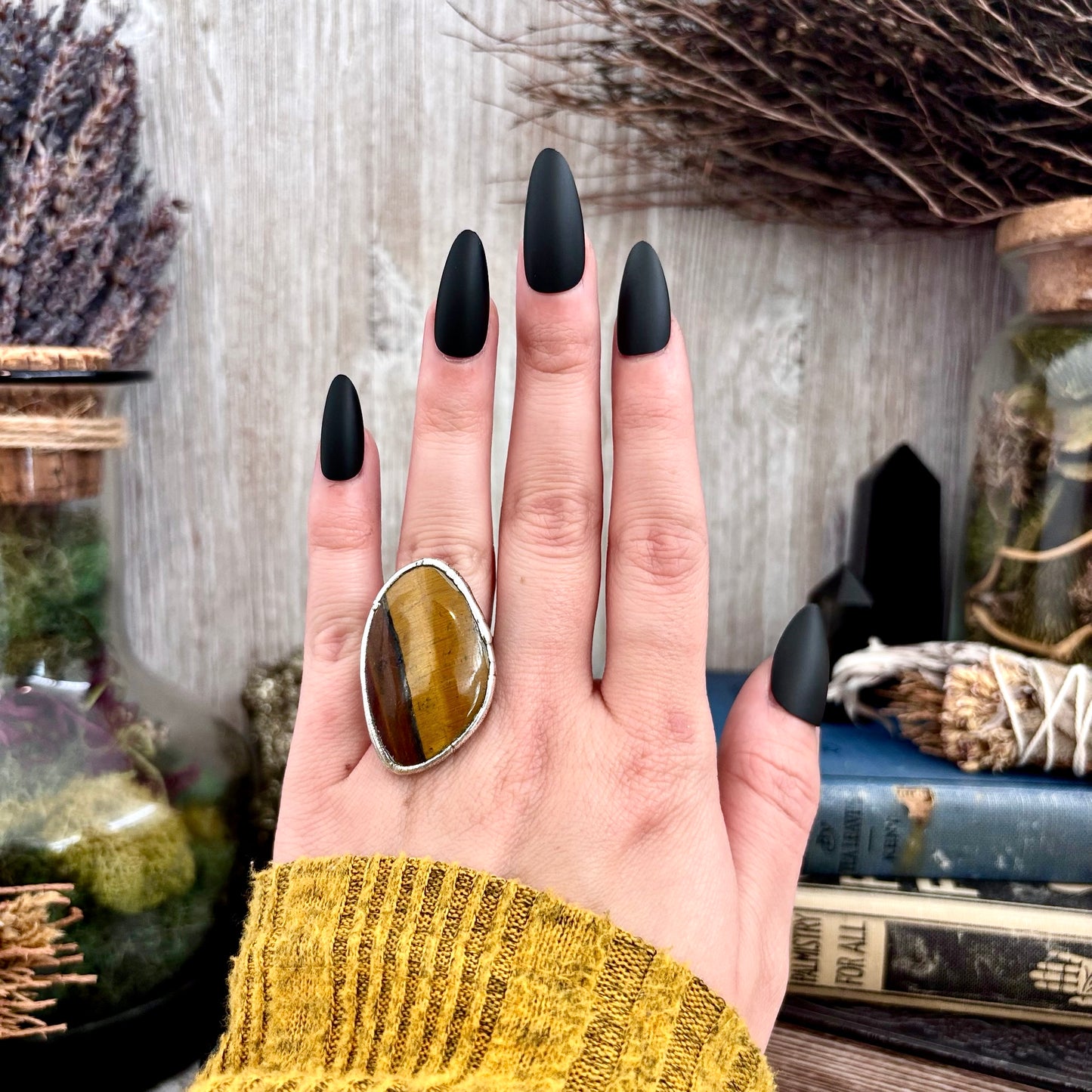 Tigers Eye Fine Silver Ring Size 7.5  / Foxlark Crystal Jewelry Collection