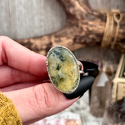 Prehnite Crystal Ring Silver Size 10 / Foxlark Collection