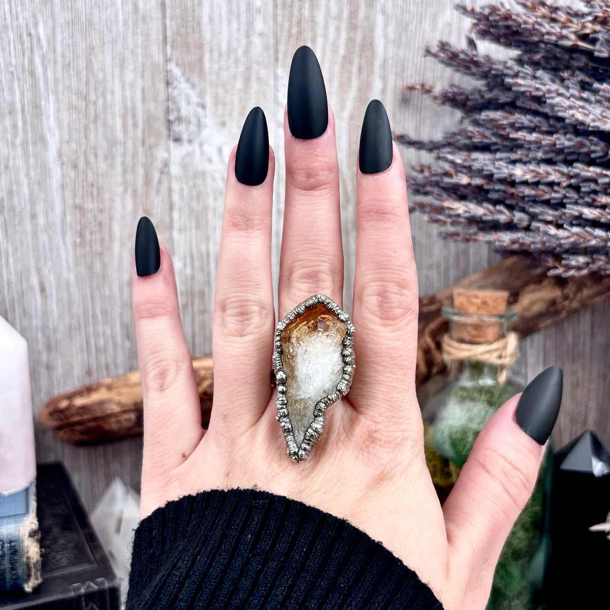 Raw Citrine Crystal Point Ring Set in Fine Silver Size 11  / Foxlark Collection - One of a Kind FOXLARK