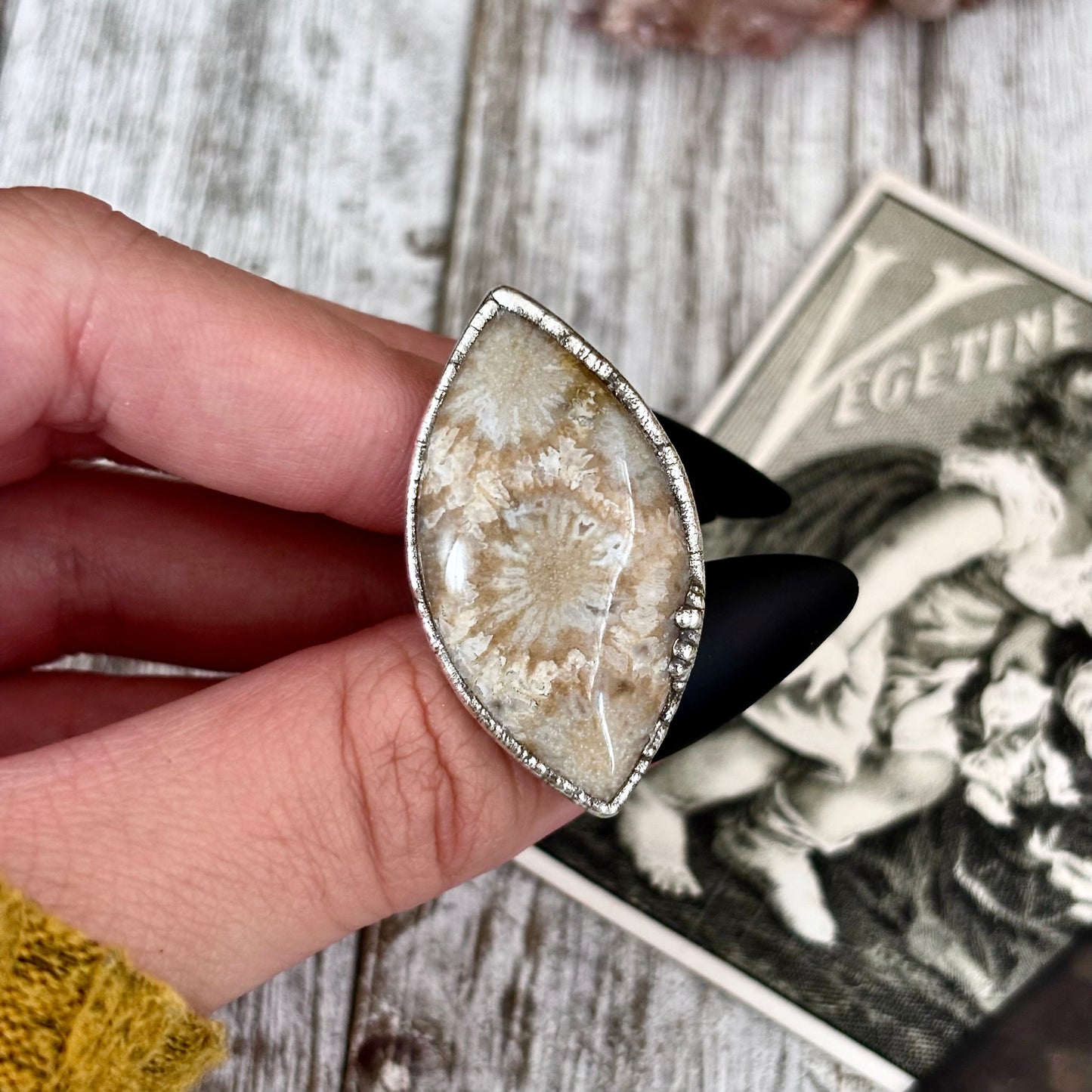 Fossilized Coral Ring Silver Size 5.5 / Foxlark Collection - One of a Kind