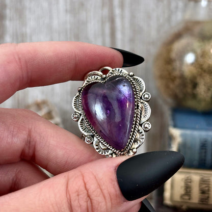Amethyst Crystal Heart Necklace in Sterling Silver  -Designed by FOXLARK Collection