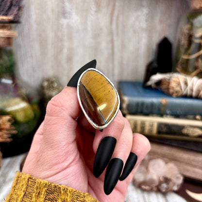 Tigers Eye Fine Silver Ring Size 7.5  / Foxlark Crystal Jewelry Collection