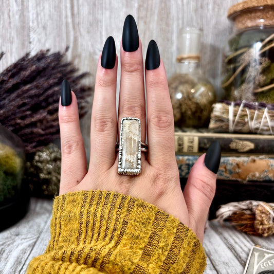 Fossilized Coral Ring Silver Size 9 / Foxlark Collection - One of a Kind