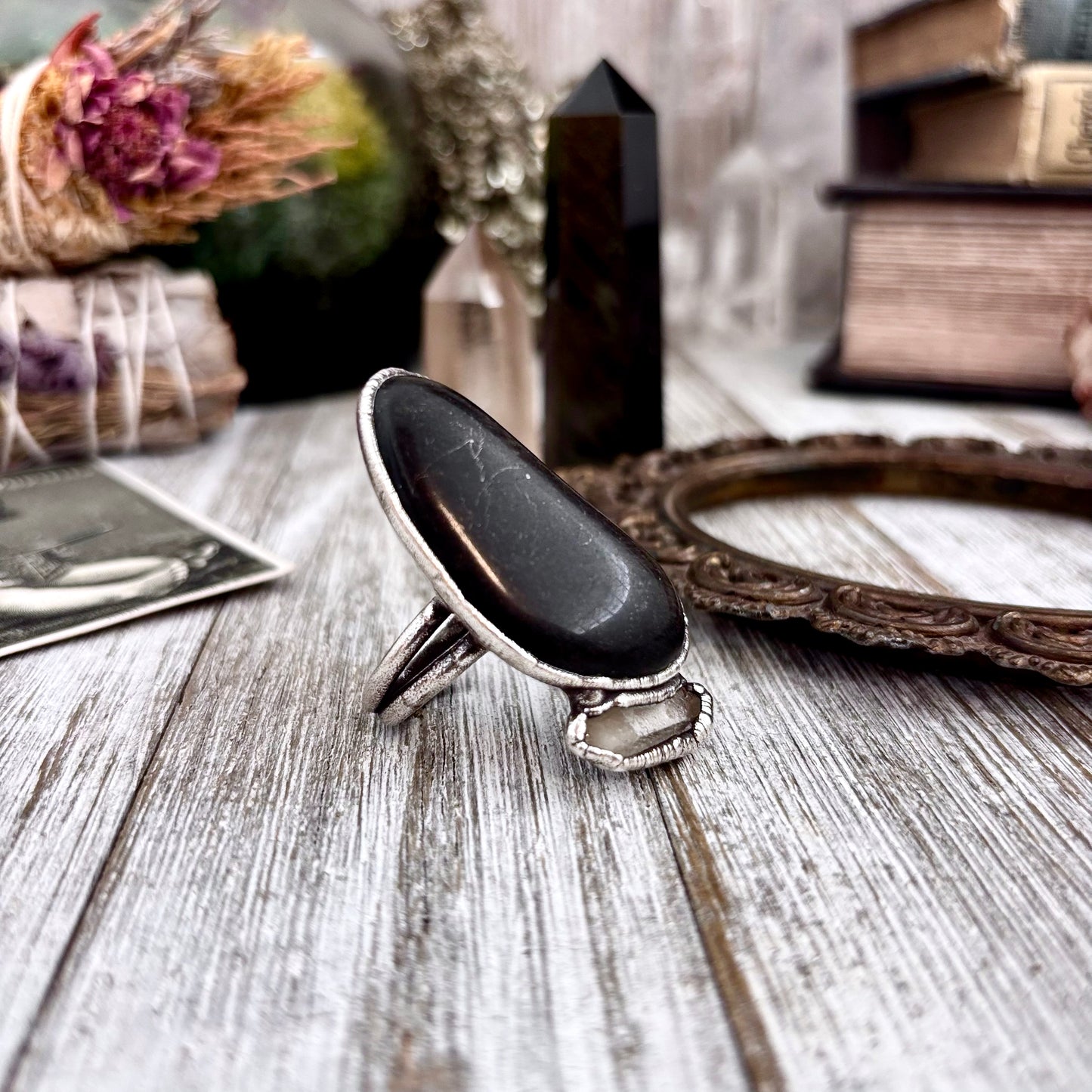 River Rock Clear Quartz Crystal Ring Fine Silver Size 7.5 / Foxlark Collection - One of a Kind