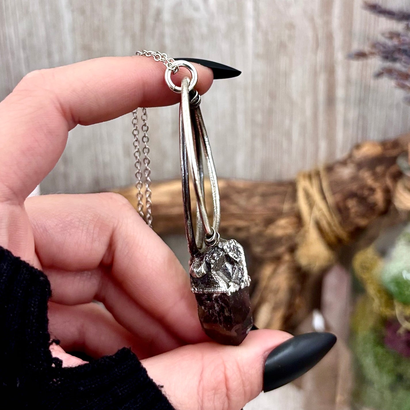 Raw Smoky Quartz Crystal  Necklace in Fine Silver / Foxlark Collection - One of a Kind