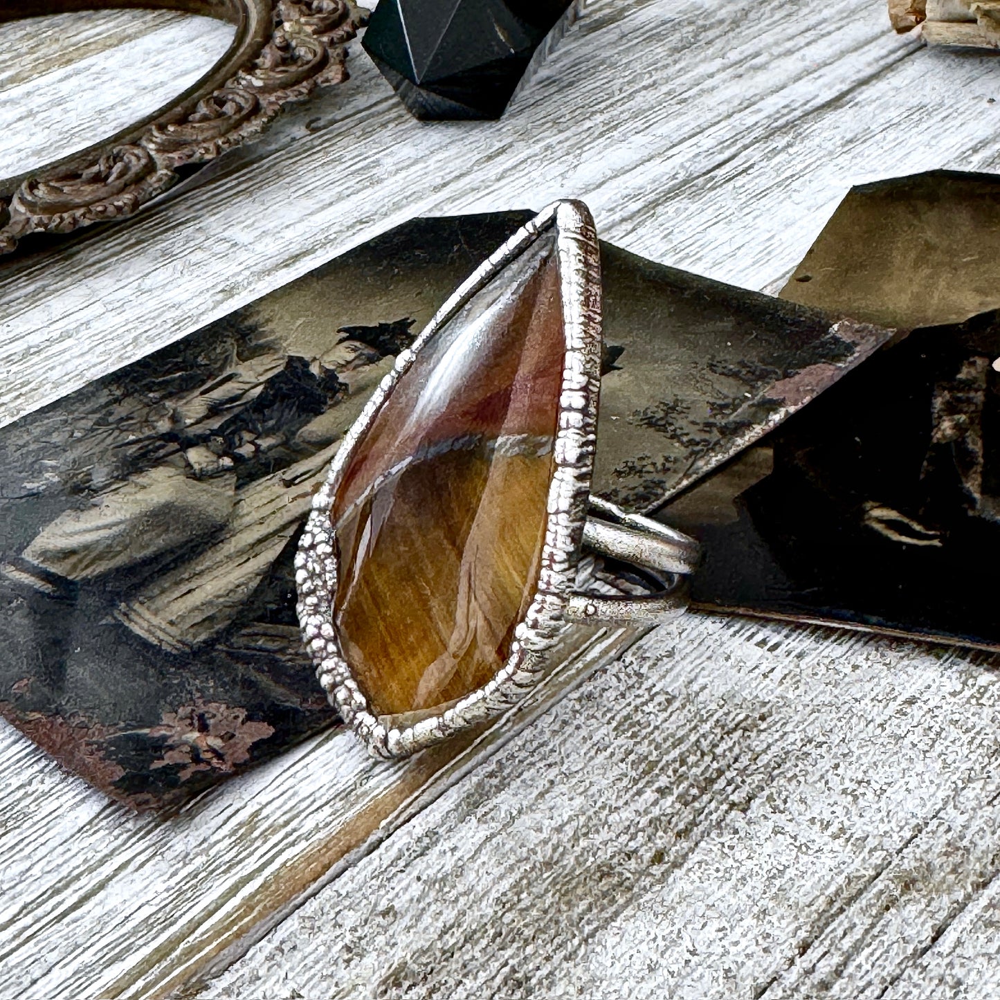 Tigers Eye Fine Silver Ring Size 10  / Foxlark Crystal Jewelry Collection