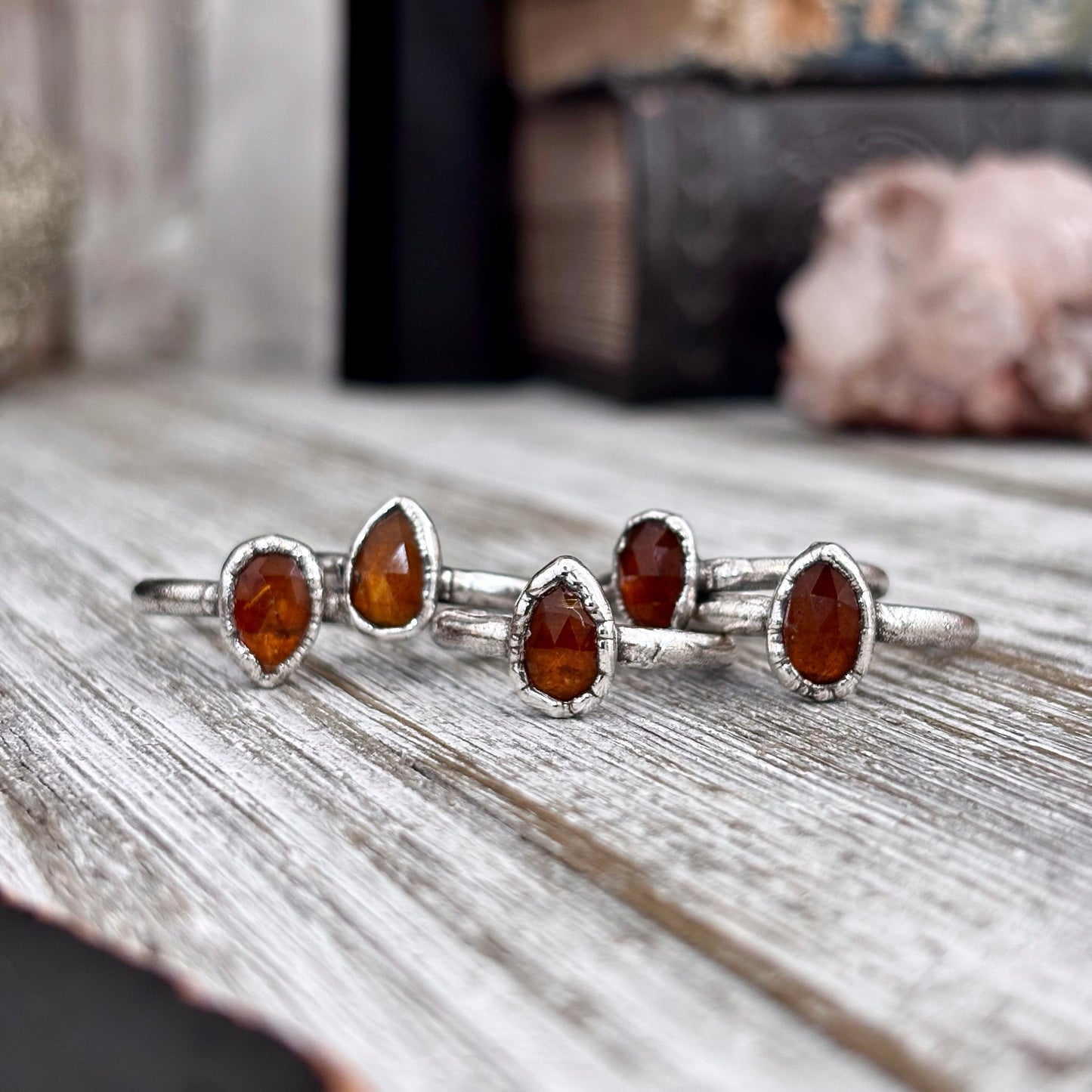 Orange Kyanite Ring Fine Silver Small Faceted Stone Ring Size 5 6 7 8 9 10 11 / Foxlark Collection