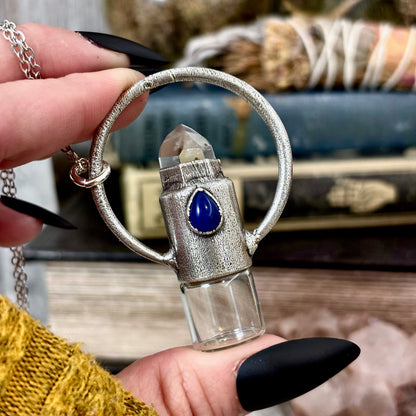 Clear Quartz and Glass Accent Bead Crystal Necklace / Silver Rollerball Necklace