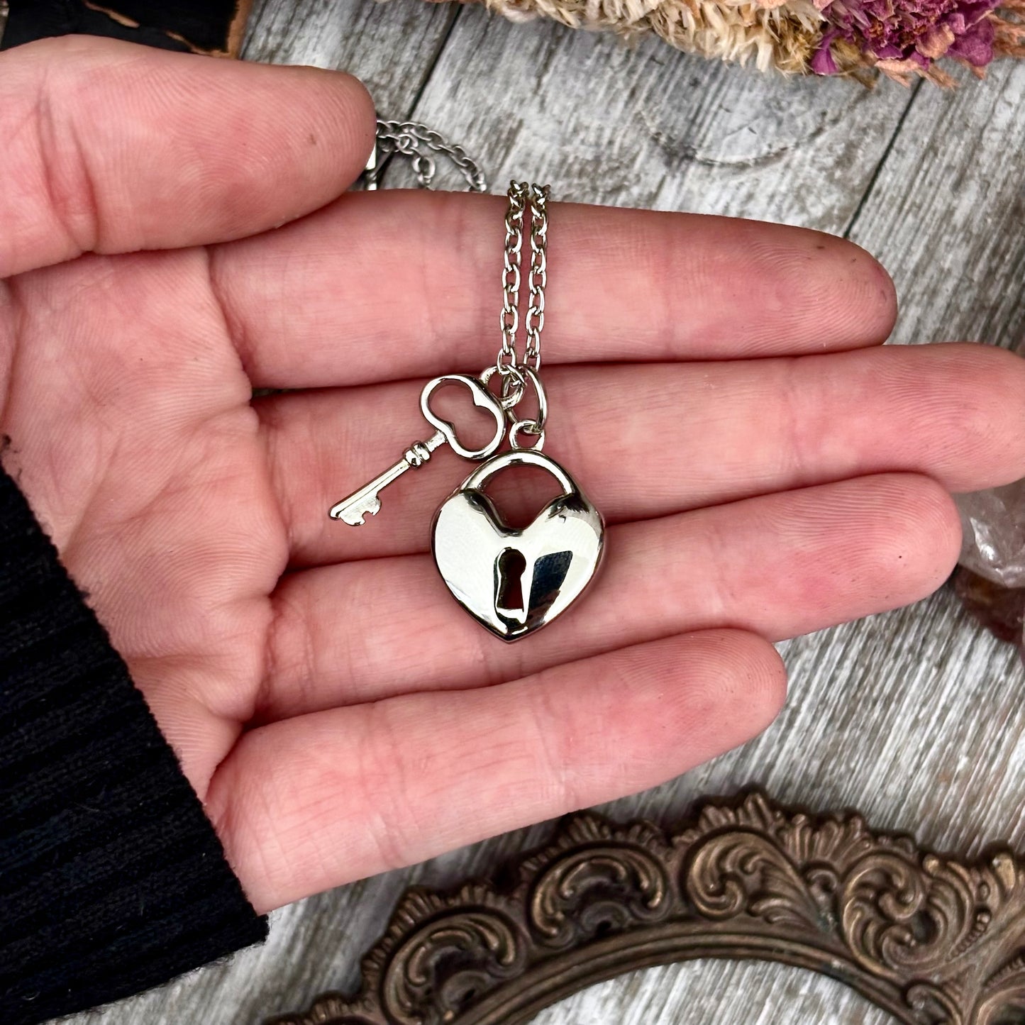 Heart Lock and Key Urn Pendant Necklace - Stainless Steel / Cremation Jewelry