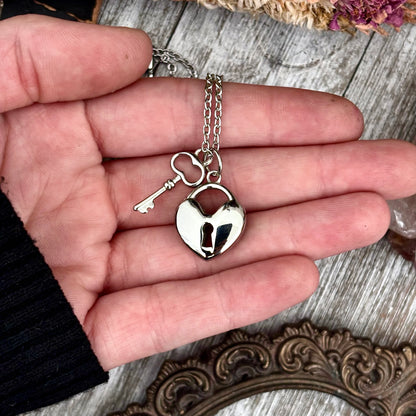 Heart Lock and Key Urn Pendant Necklace - Stainless Steel / Cremation Jewelry