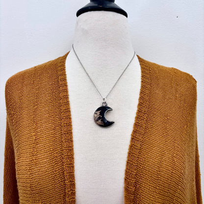 Fossilized Palm Root Crescent Moon Necklace in Fine Silver  / Foxlark Collection - One of a Kind