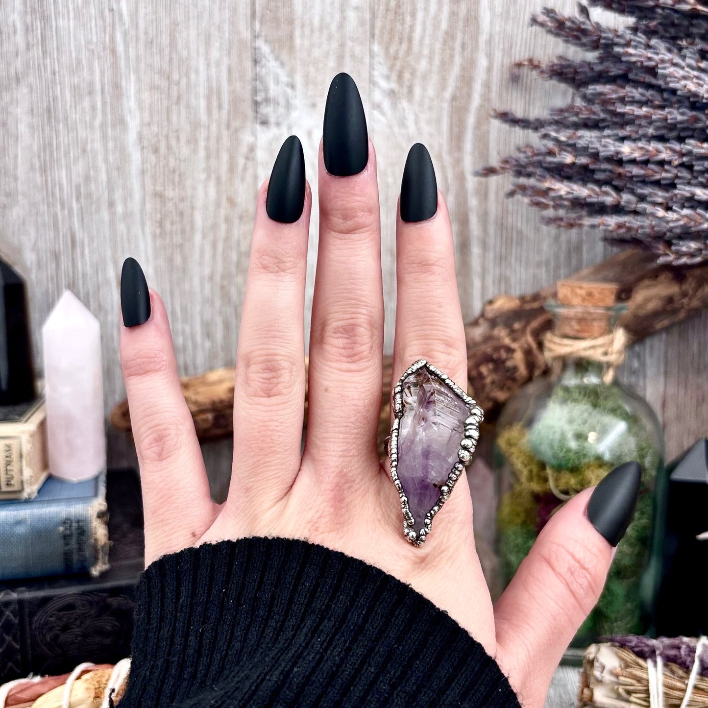 Raw Amethyst Crystal  Ring Set in Fine Silver Size 6.5 / Foxlark Collection - One of a Kind