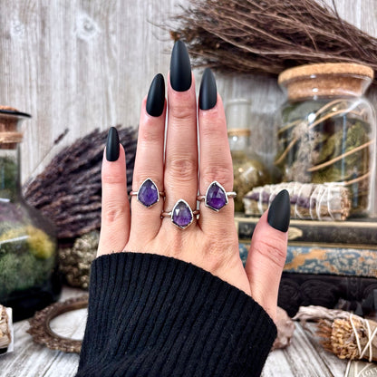 Amethyst Ring Fine Silver Small faceted Stone Ring Size 5 6 7 8 9 10 11 / Foxlark Collection