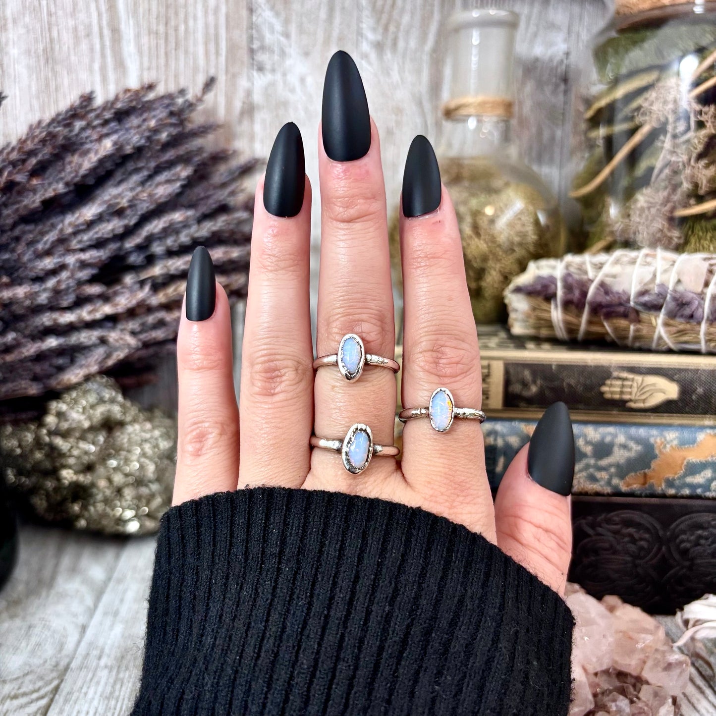 Vintage Glass Bead Pinfire Opal Ring Fine Silver Small Faceted Stone Ring Size 5 6 7 8 9 10 11 / Foxlark Collection