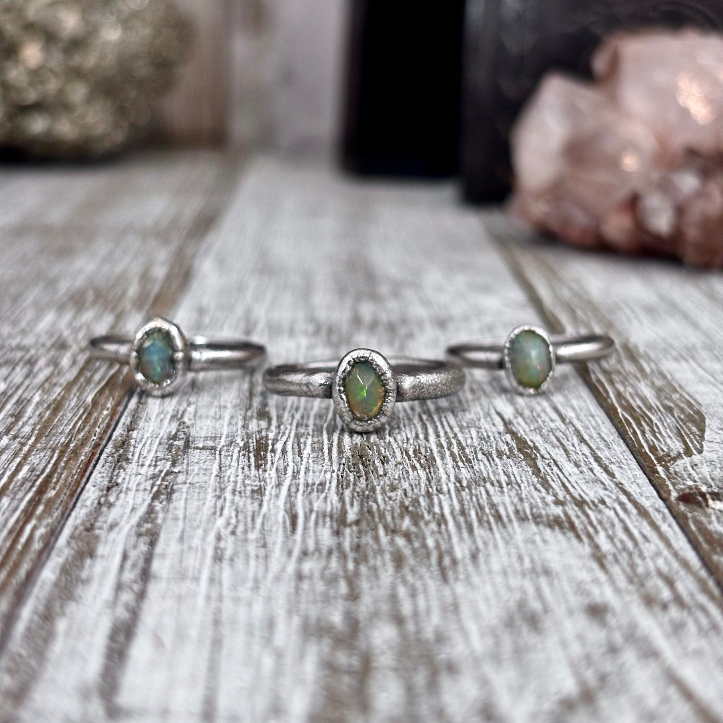 Opal Ring Fine Silver Small Faceted Stone Ring Size 5 6 7 8 9 10 11 / Foxlark Collection