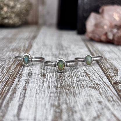 Opal Ring Fine Silver Small Faceted Stone Ring Size 5 6 7 8 9 10 11 / Foxlark Collection