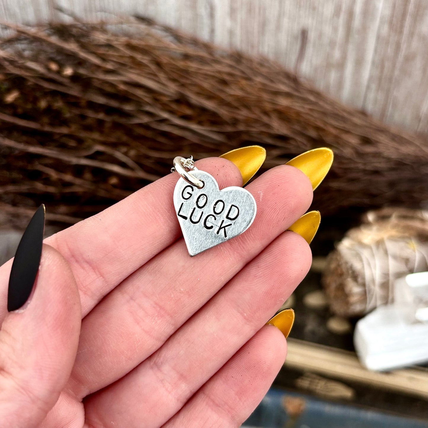 Bitty Bangers - Custom Hand Stamped Necklace Bold Heart Shaped Jewelry, Personalized Funny Gift for Women /  Feral Necklace Bitch Necklace  Bite Me Necklace