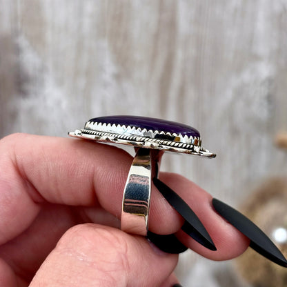 Amethyst Heart Crystal Statement Ring in Sterling Silver- Designed by FOXLARK Collection Adjusts to size 6,7,8,9, 10 / Gothic Jewelry