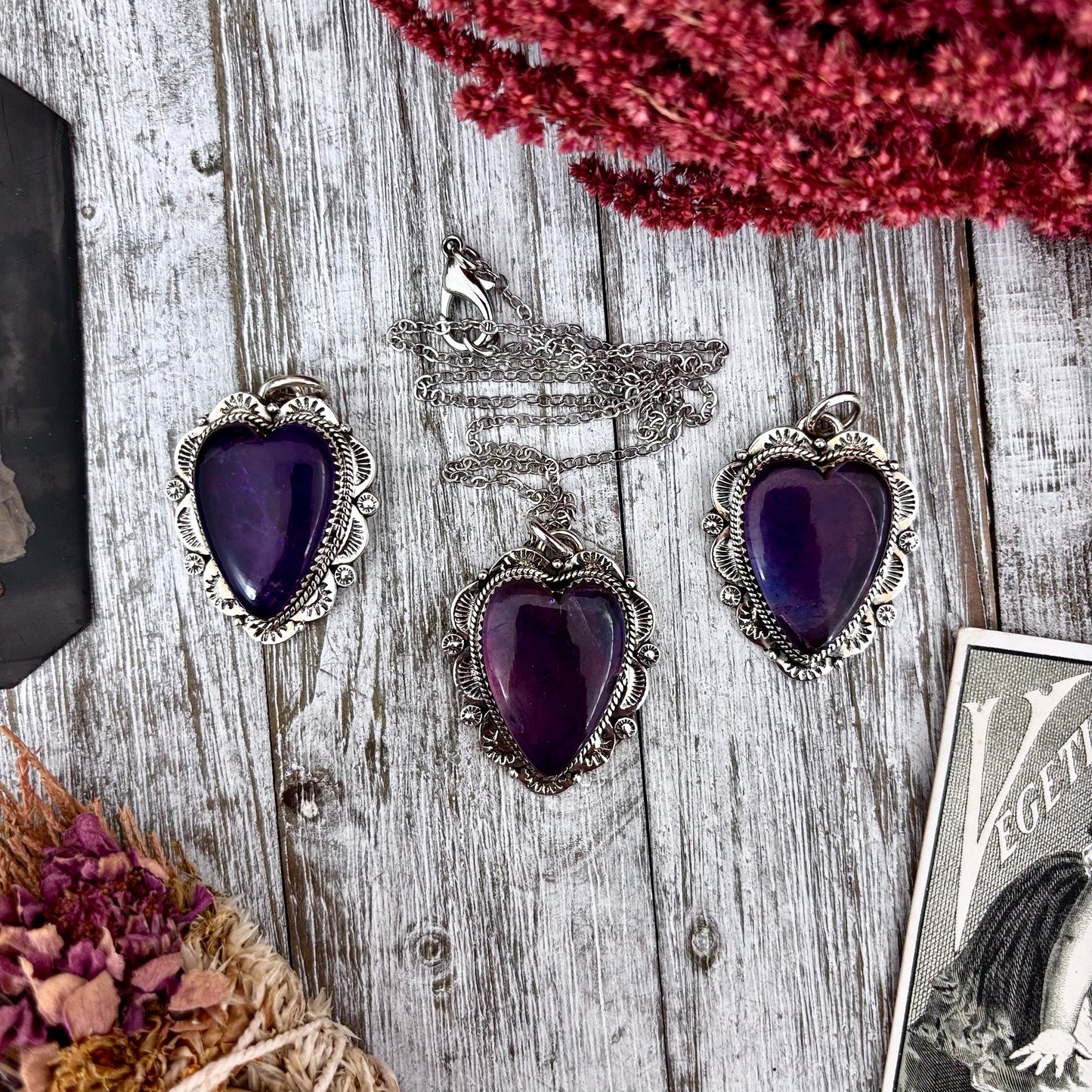 Amethyst Crystal Heart Necklace in Sterling Silver  -Designed by FOXLARK Collection