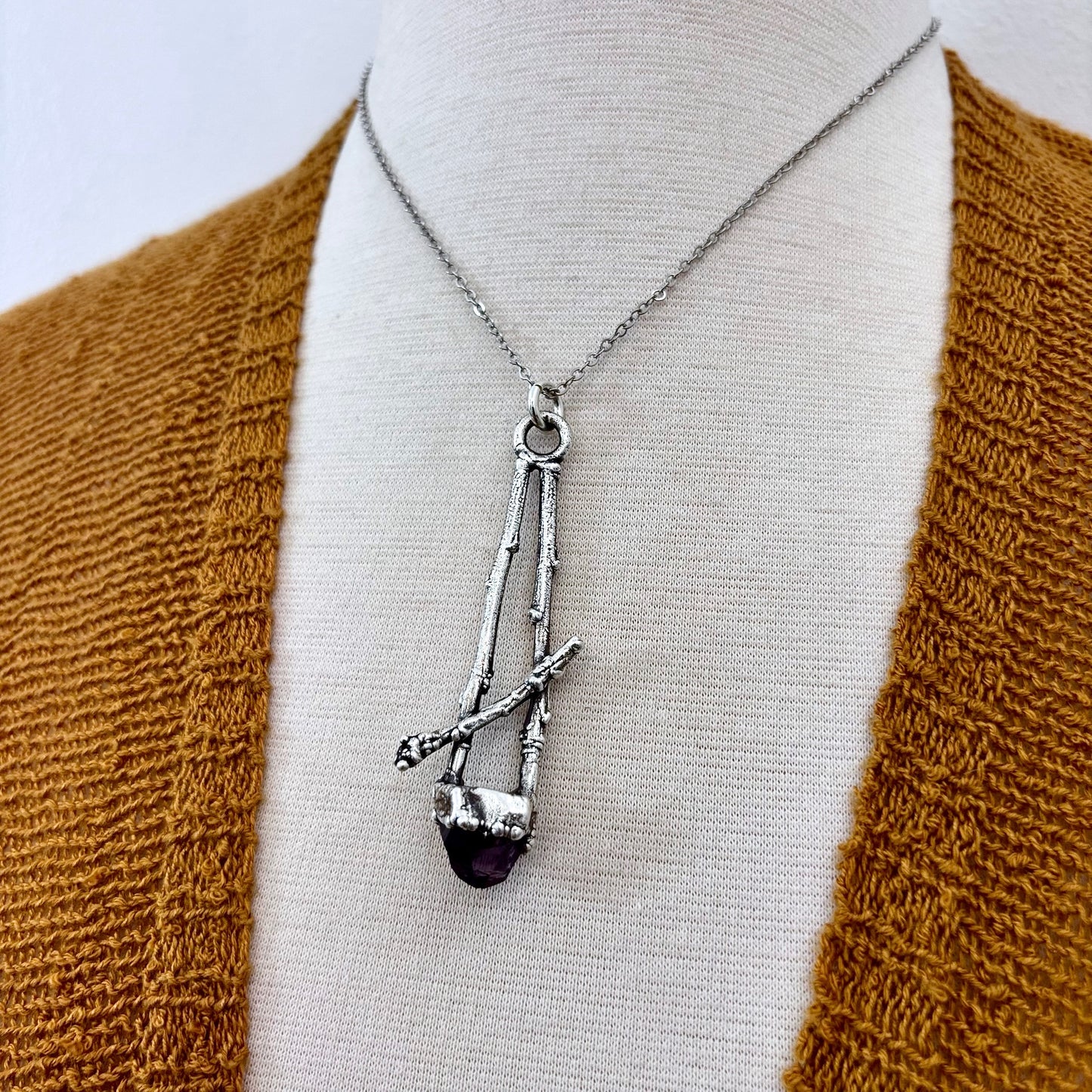 Raw Amethyst Crystal Necklace in Silver / Sticks & Stones Collection