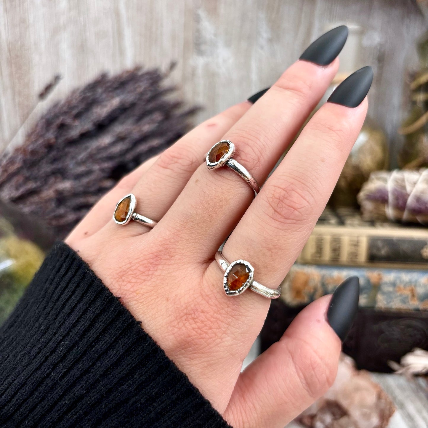 Orange Kyanite Ring Fine Silver Small Faceted Stone Ring Size 5 6 7 8 9 10 11 / Foxlark Collection