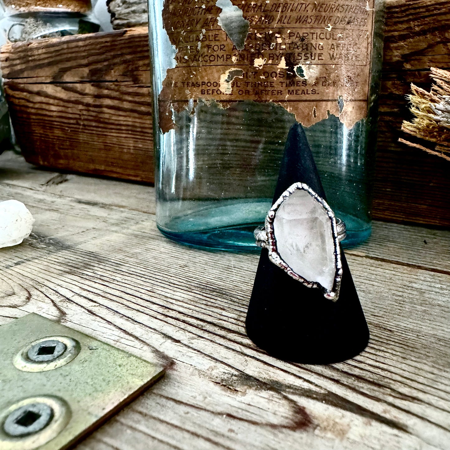 Raw Clear Quartz Crystal Point Ring Silver Size 8 / Foxlark Collection