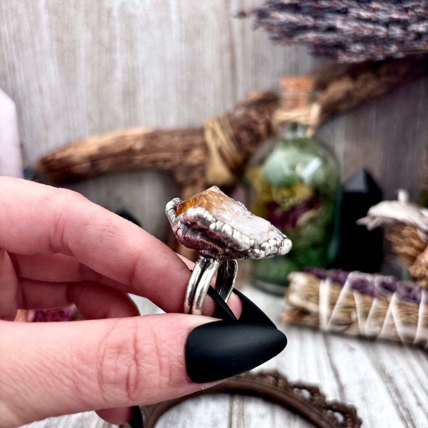 Raw Citrine Crystal Point Ring Set in Fine Silver Size 8 / Foxlark Collection - One of a Kind