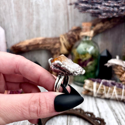 Raw Citrine Crystal Point Ring Set in Fine Silver Size 8 / Foxlark Collection - One of a Kind