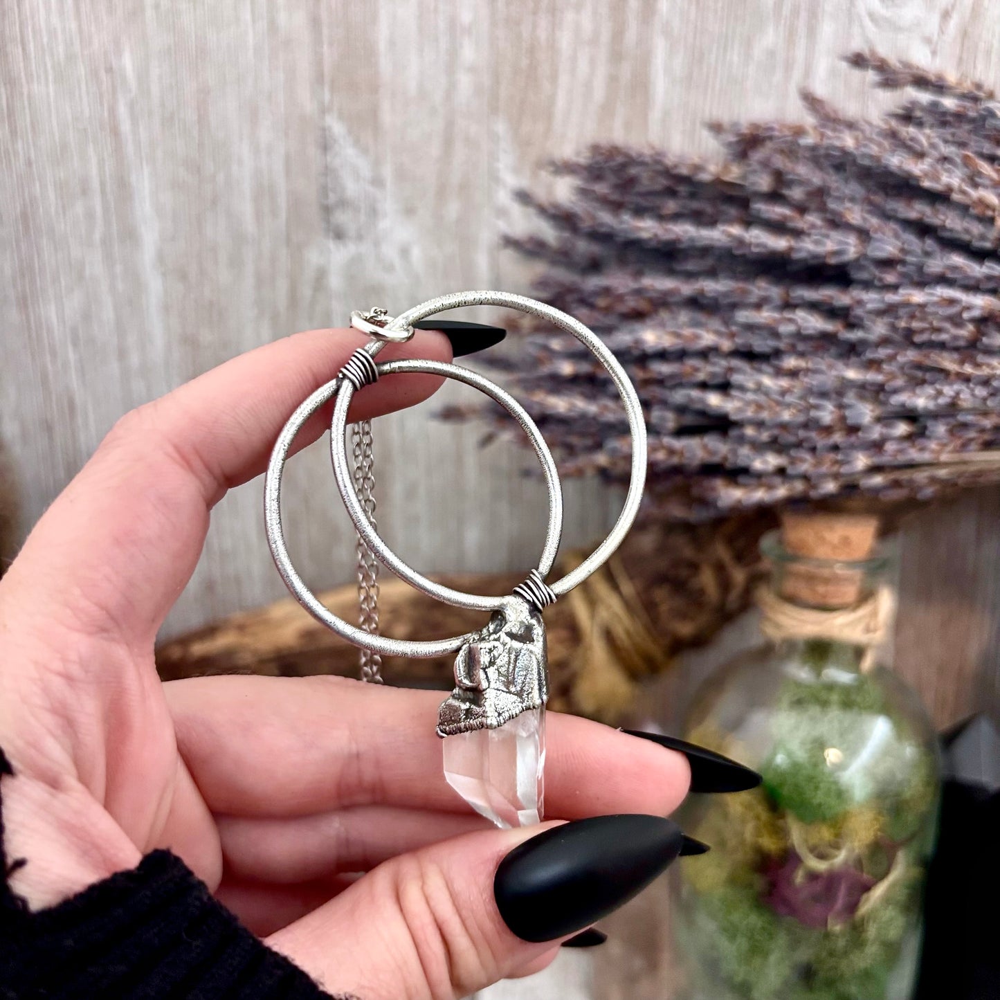 Big Raw Clear Quartz Crystal  Necklace in Fine Silver / Foxlark Collection - One of a Kind