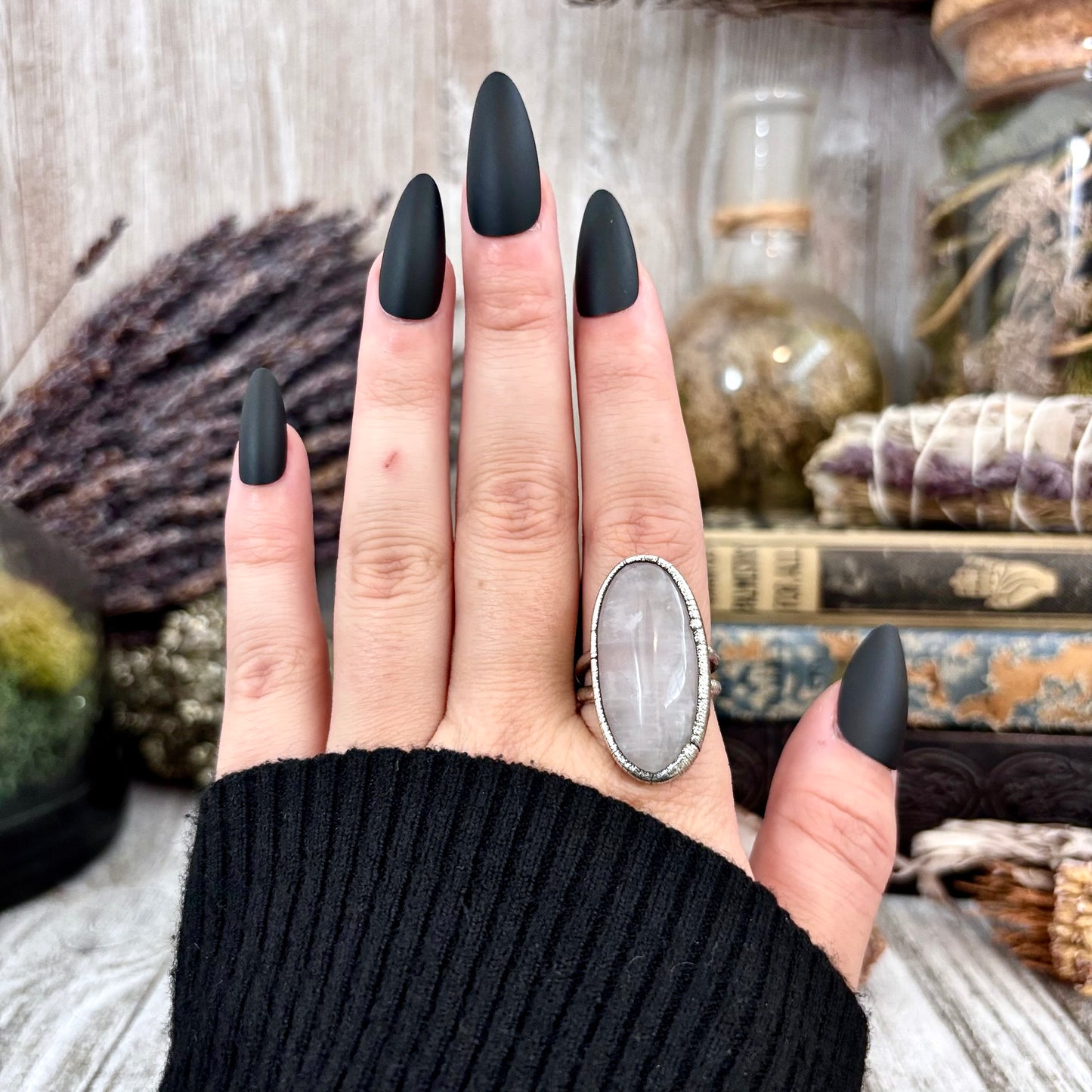 Rose Quartz Ring Fine Silver Stone Ring Size 8 / Foxlark Collection- One of a Kind