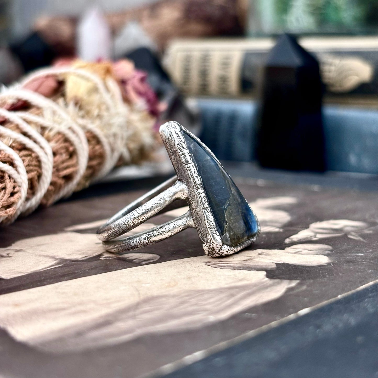 Blue Labradorite Ring Silver Size 10 / Foxlark Crystal Jewelry Collection