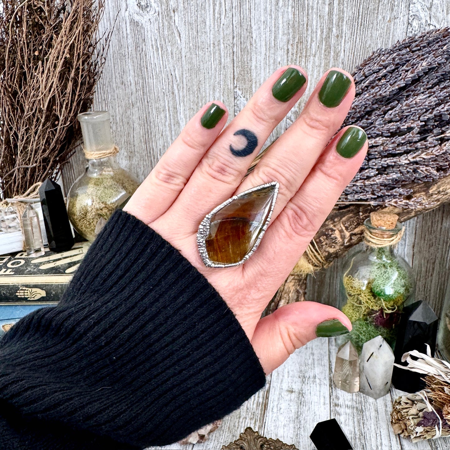 Tigers Eye Fine Silver Ring Size 10  / Foxlark Crystal Jewelry Collection