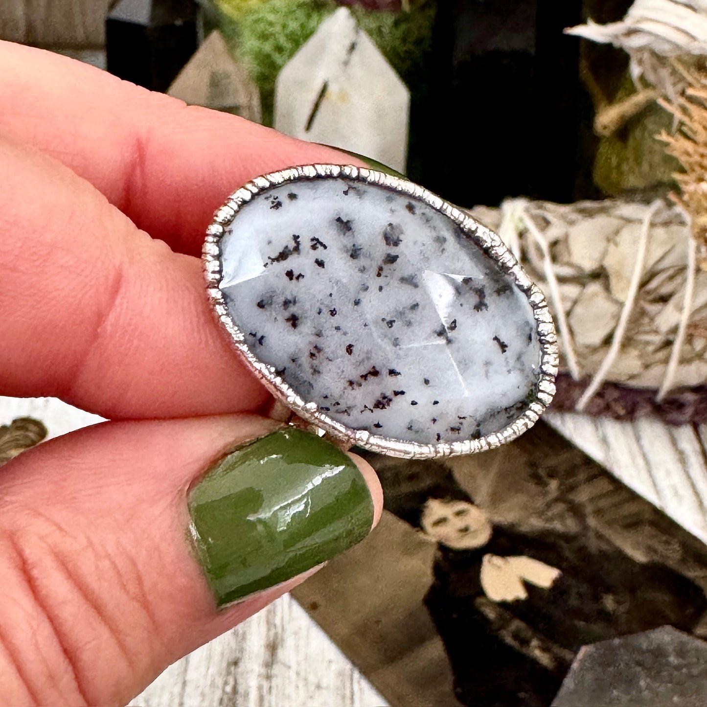 Dendritic Agate Crystal Ring Fine Silver Size 9 / Foxlark Collection - One of a Kind