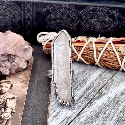 Raw Clear Quartz Crystal Ring Set in Fine Silver Size 8.5 / Foxlark Collection - One of a Kind
