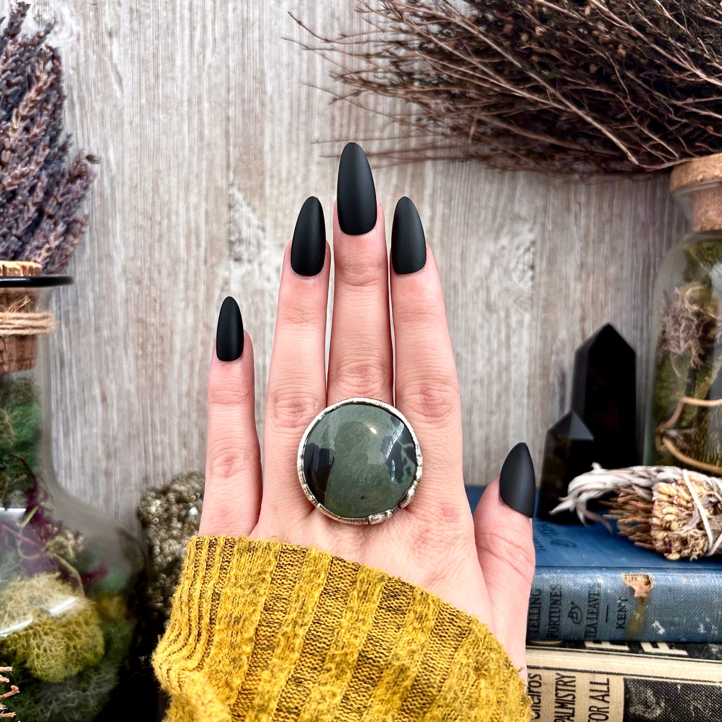 Spiderweb Obsidian Crystal Ring Fine Silver Size 7.5 / Foxlark Collection - One of a Kind