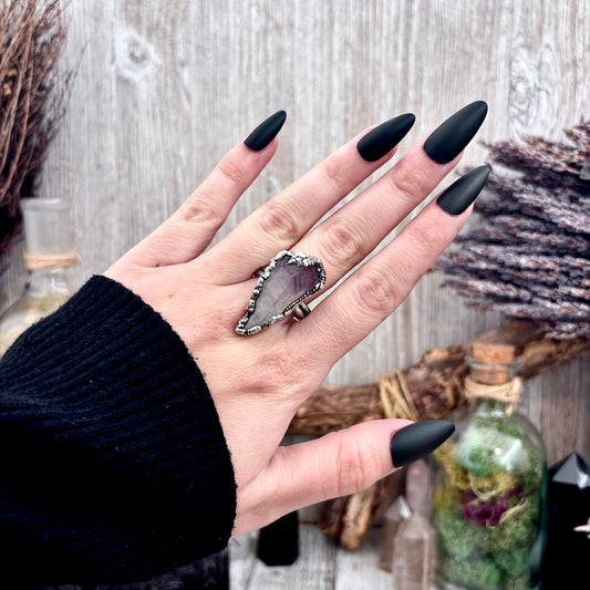 Raw Amethyst Crystal  Ring Set in Fine Silver Size 10 / Foxlark Collection - One of a Kind