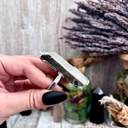 Raw Clear Quartz Crystal Ring Set in Fine Silver Size 8.5 / Foxlark Collection - One of a Kind