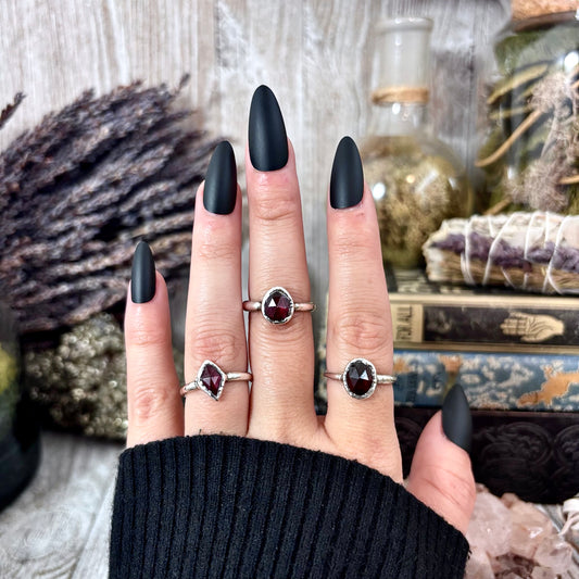 Garnet Ring Fine Silver Small Faceted Stone Ring Size 5 6 7 8 9 10 11 / Foxlark Collection