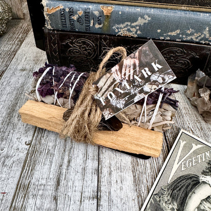 Sage Crystal Bundle with White Sage Palo Santo Smoky Quartz / Crystal and Sage Foxlark Cleansing & Protection Bundle