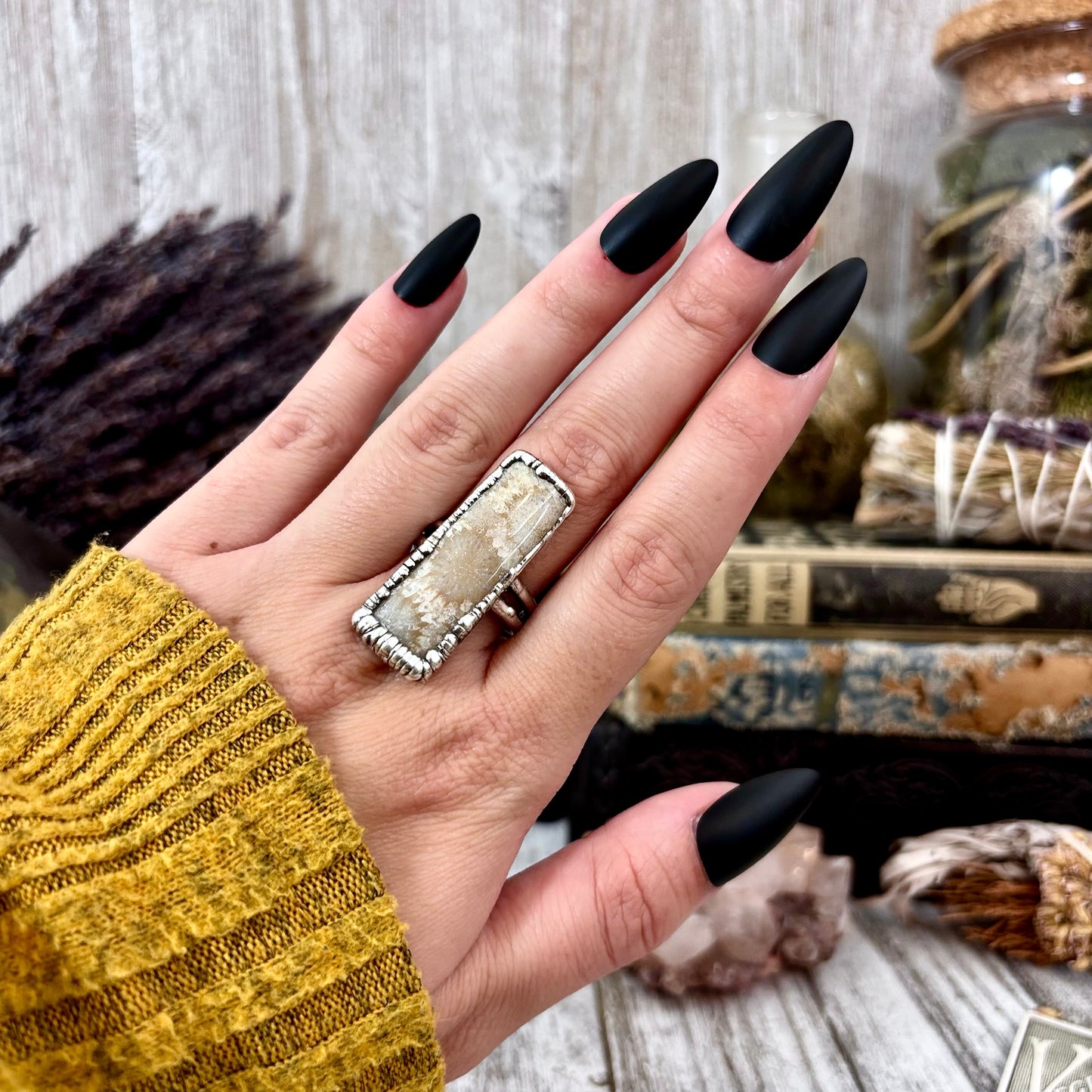 Fossilized Coral Ring Silver Size 9 / Foxlark Collection - One of a Kind