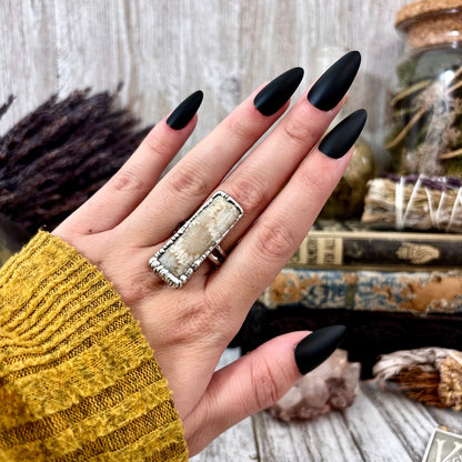 Fossilized Coral Ring Silver Size 9 / Foxlark Collection - One of a Kind
