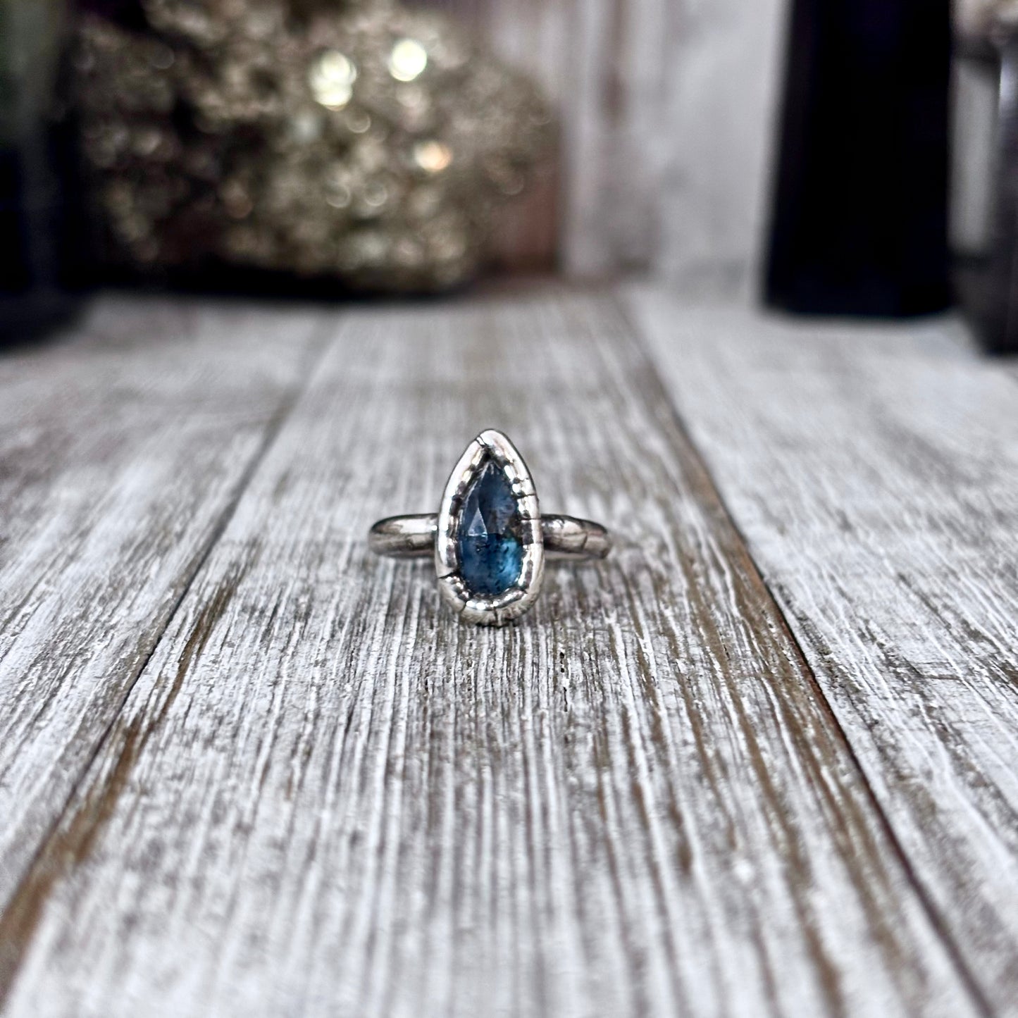 Blue Kyanite Teardrop Ring Fine Silver Small Faceted Stone Ring Size 5 6 7 8 9 10 11 / Foxlark Collection