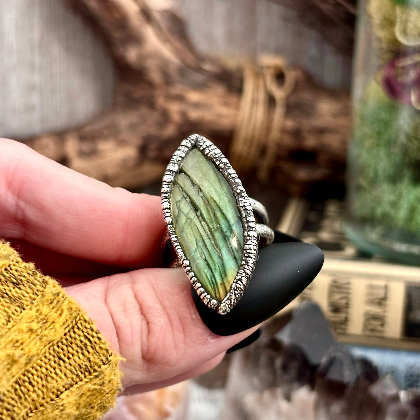 Blue Green Labradorite Ring Silver Size 8 / Foxlark Crystal Jewelry Collection