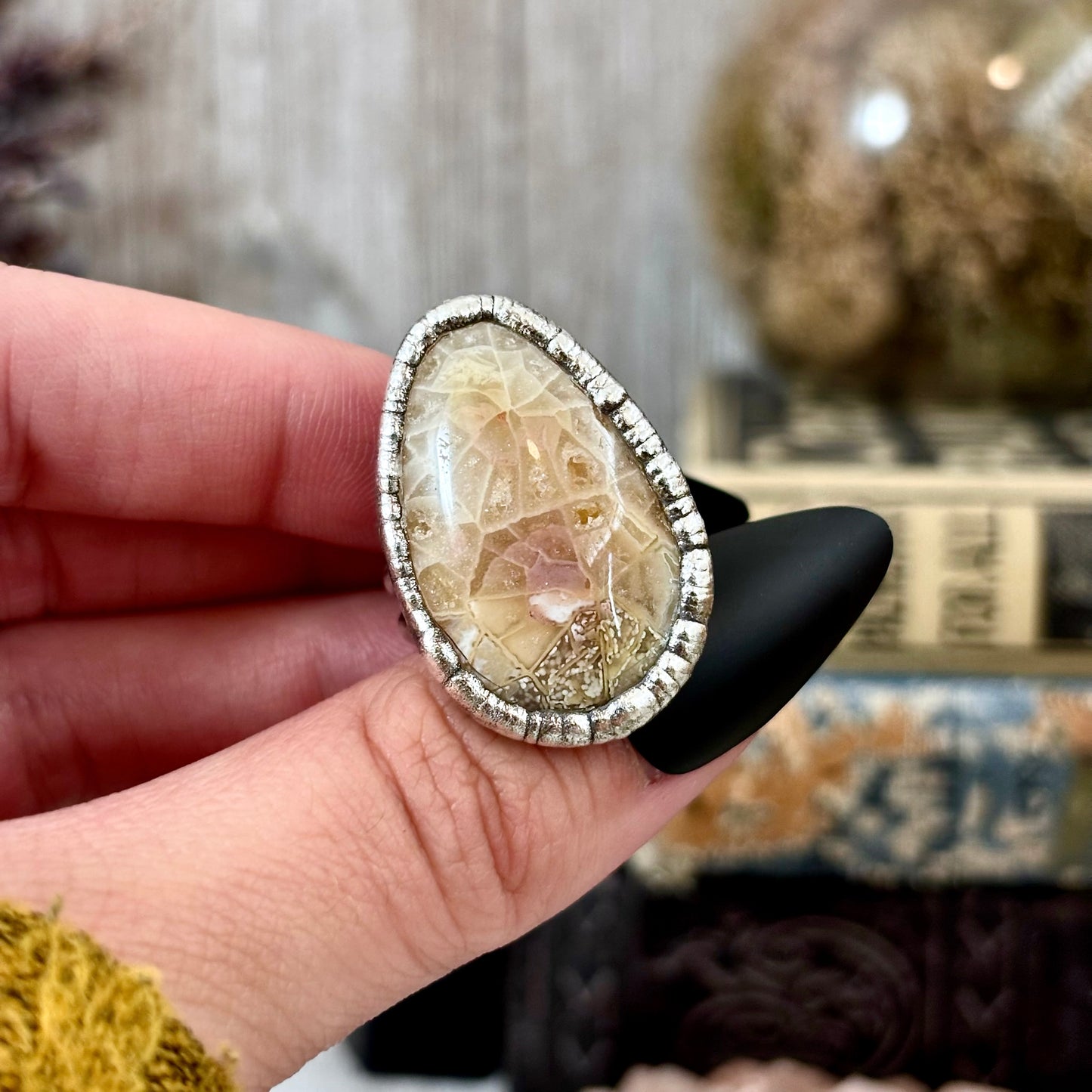 Fossilized Coral Ring Silver Size 5.5 / Foxlark Collection - One of a Kind