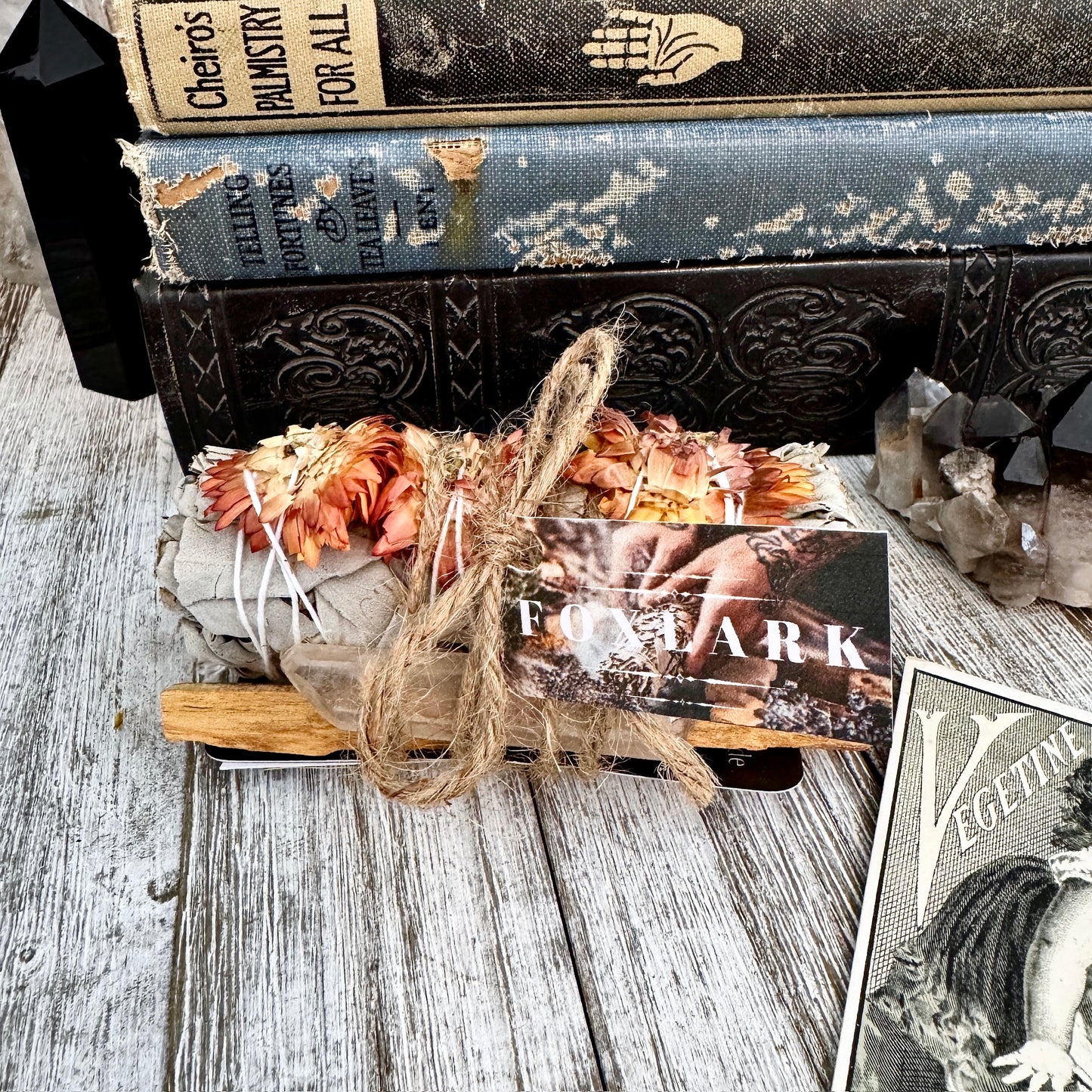 Sage Crystal Bundle with White Sage Palo Santo Clear Quartz / Foxlark Cleanse & Manifest Bundle