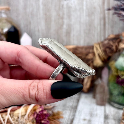 Raw Clear Quartz Crystal Ring Set in Fine Silver Size 8.5 / Foxlark Collection - One of a Kind