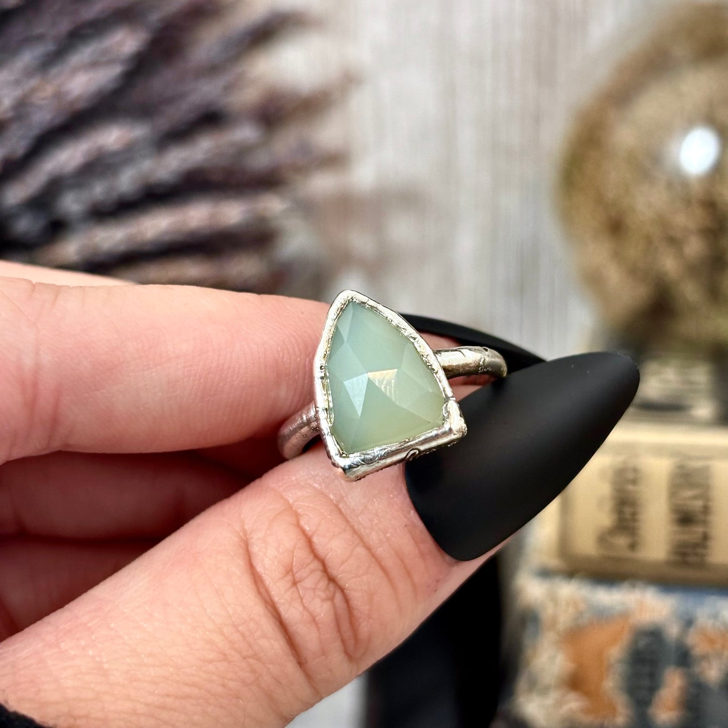 Blue Chalcedony Ring Fine Silver Small Faceted Stone Ring Size 5 6 7 8 9 10 11 / Foxlark Collection