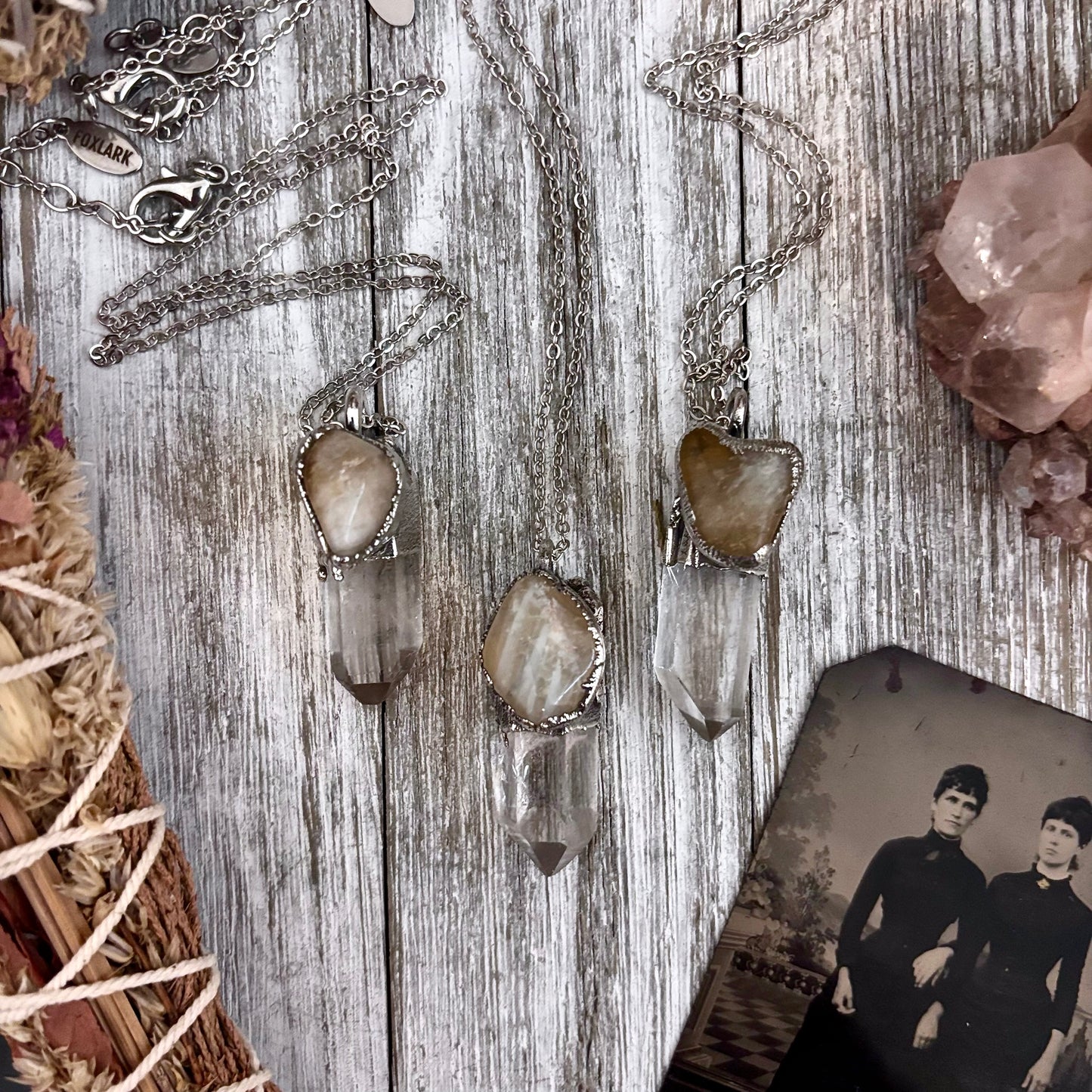 Clear Quartz & Citrine Crystal Statement Necklace in Fine Silver / Foxlark Collection - One of a Kind