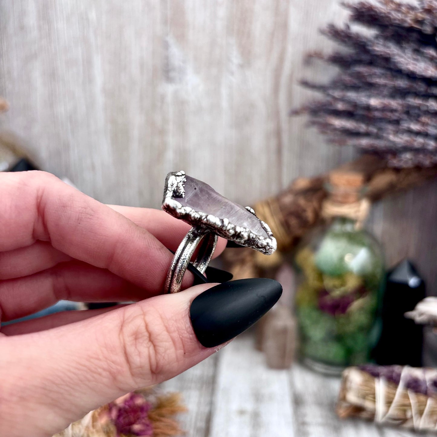 Raw Amethyst Crystal  Ring Set in Fine Silver Size 10 / Foxlark Collection - One of a Kind