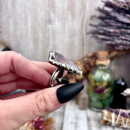 Raw Amethyst Crystal  Ring Set in Fine Silver Size 10 / Foxlark Collection - One of a Kind